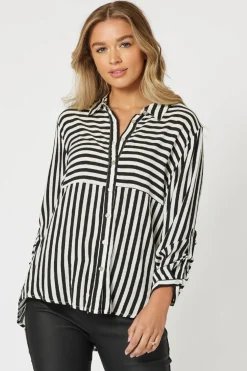 Tina Stripe Shirt - Black & White - TZ35 Shirts & Tops