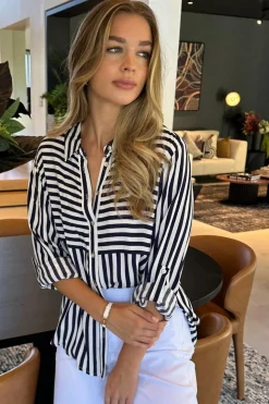 Tina Stripe Shirt - Black & White - TZ35 Shirts & Tops