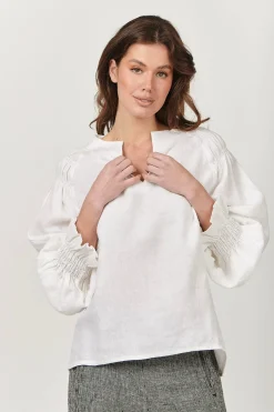 Discount Tina V-Neck Linen Top - White - OJ23 Linen Lovers|Shirts & Tops