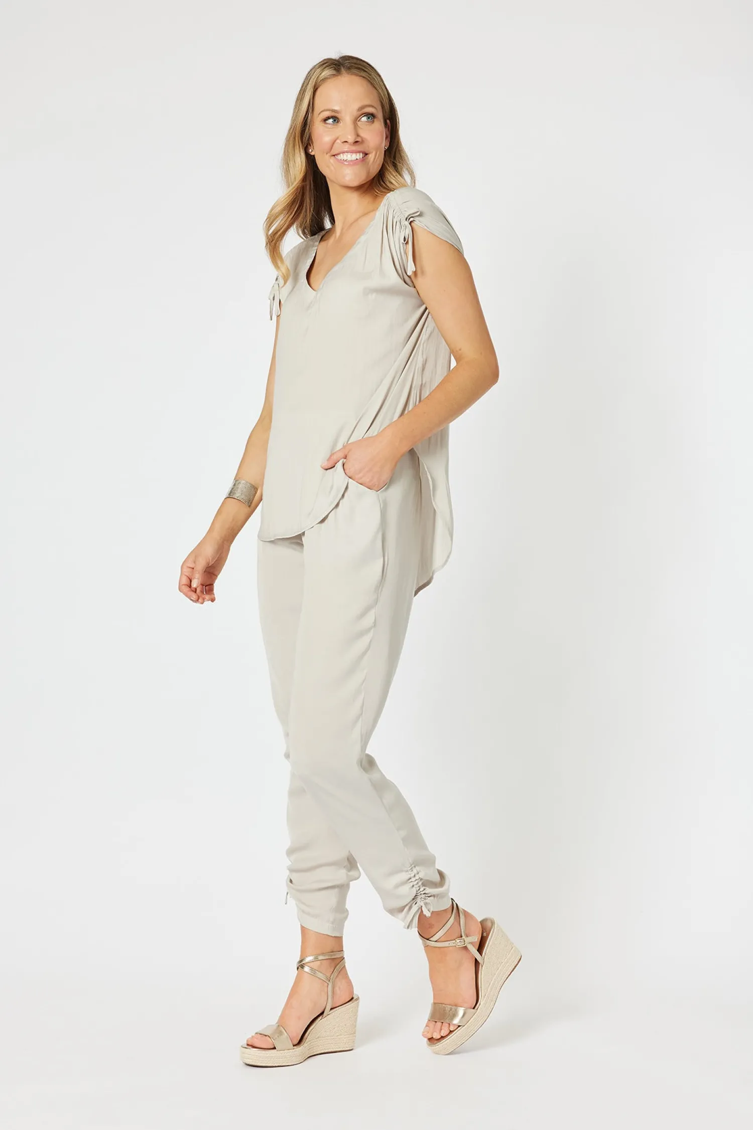 Discount Traveller Luxe Side tie Pant - Champagne - HV3 Ladies Pants