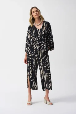 New Tropical Print Peplum Top - Black - JR24 Shirts & Tops