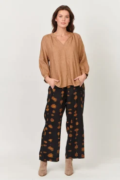 Best Trudy V-Neck Linen Top - Chai - OJ24 Linen Lovers|Shirts & Tops