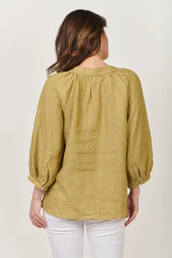 Trudy V-Neck Linen Top - Peridot - OJ24 Linen Lovers|Shirts & Tops