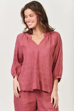Discount Trudy V-Neck Linen Top - Rhubarb - OJ24 Linen Lovers|Shirts & Tops