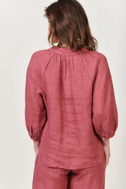 Discount Trudy V-Neck Linen Top - Rhubarb - OJ24 Linen Lovers|Shirts & Tops