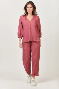 Discount Trudy V-Neck Linen Top - Rhubarb - OJ24 Linen Lovers|Shirts & Tops