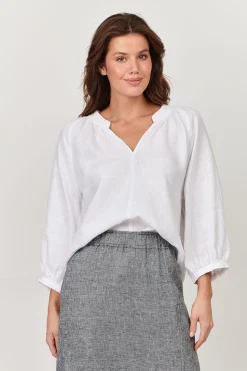 Trudy V-Neck Linen Top - White - OJ24 Linen Lovers|Shirts & Tops