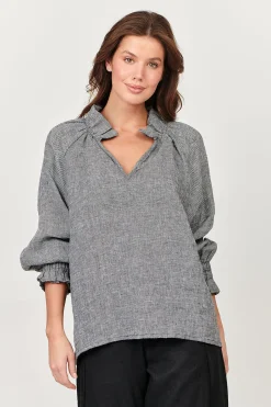 Discount Tulip V-Neck Linen Top - Pepper - OJ27 Linen Lovers|Shirts & Tops
