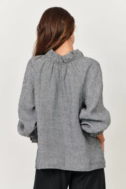 Discount Tulip V-Neck Linen Top - Pepper - OJ27 Linen Lovers|Shirts & Tops