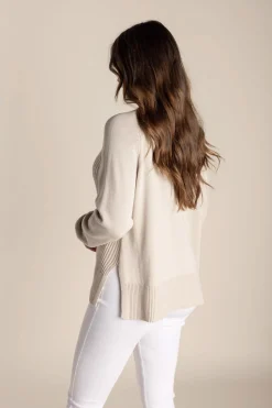 Best Tyra V Neck Cable Sweater - Stone - TT25 Jumpers & Knitwear