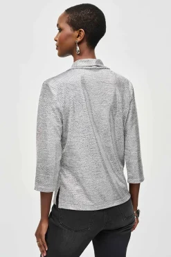 New Uma Foiled Cowl Neck Top - Silver - JR19 Shirts & Tops