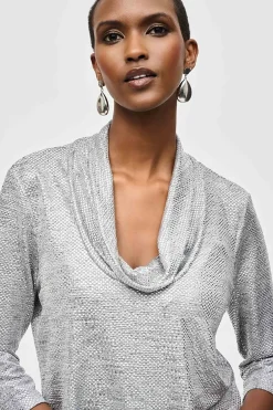 New Uma Foiled Cowl Neck Top - Silver - JR19 Shirts & Tops
