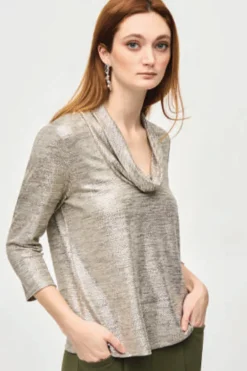 Outlet Uma Foiled Cowl Neck Top - Gold - JR19 Shirts & Tops