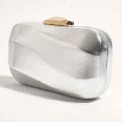 Wavy Structured Metallic Clutch - Silver - AD12 Handbags